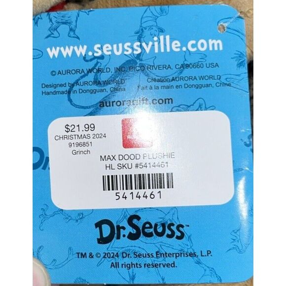 NWT Max The Dog 12" Plush Stuffed‎ Animal Aurora The Grinch Dr. Seuss Christmas - Picture 10 of 10